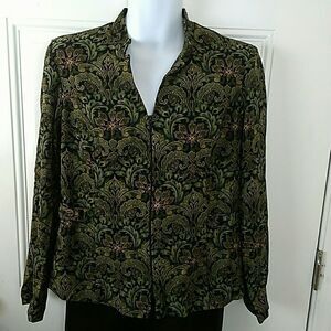 R&K black and green Paisley print zip-front jacket